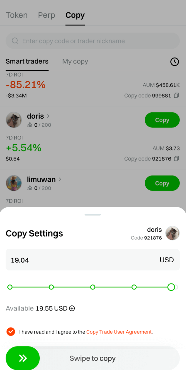 Copy Trade Interface